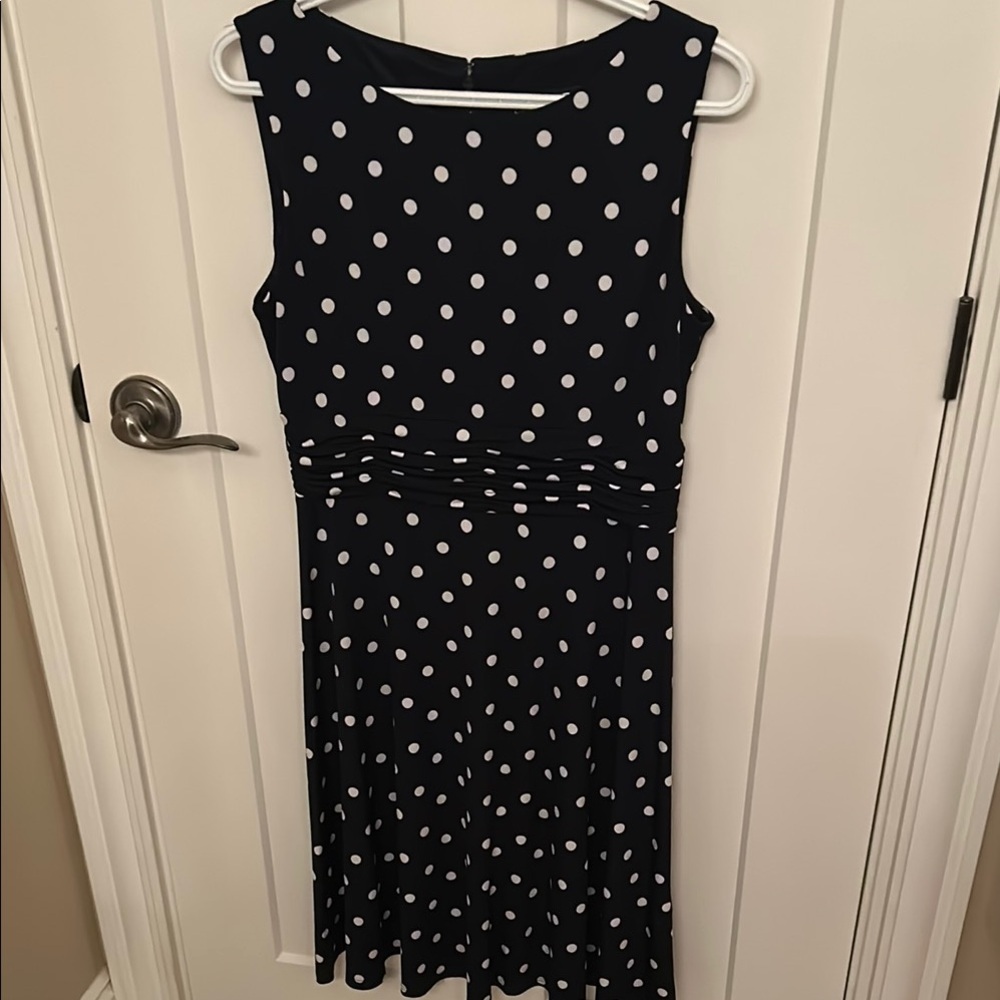 Sleeveless Navy Polka Dot Midi Dress